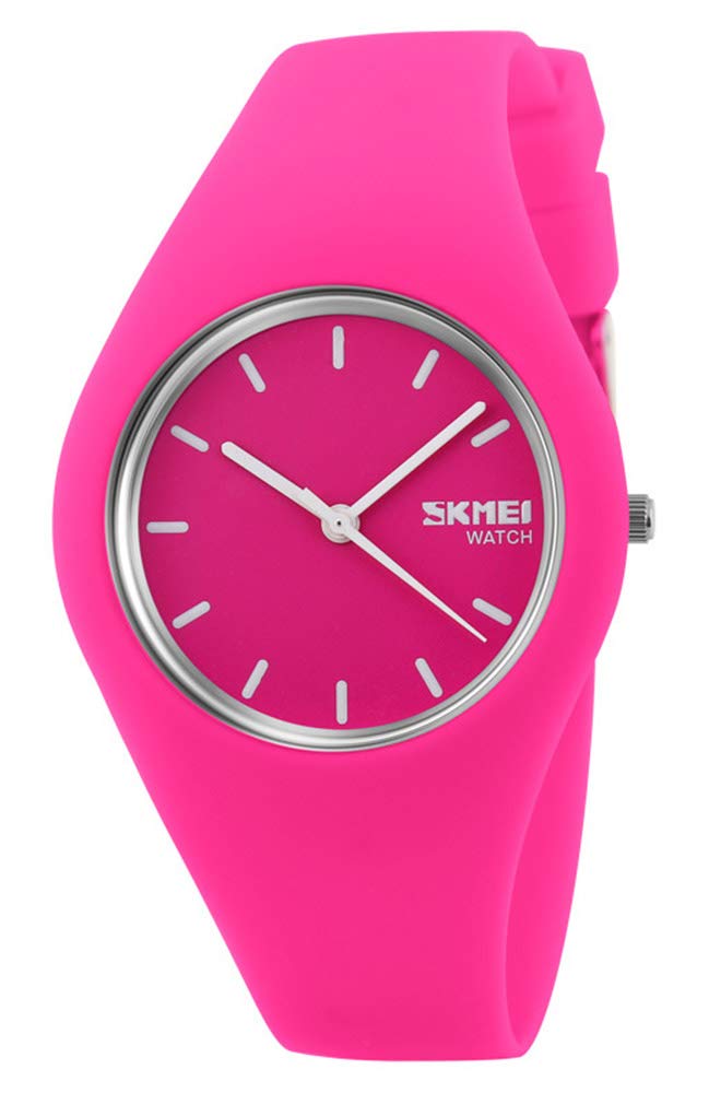 Gosasa Casual Simple Style Silicone Strap Women Men Sports Watches 30M Waterproof, Rose Red, Sports and leisure