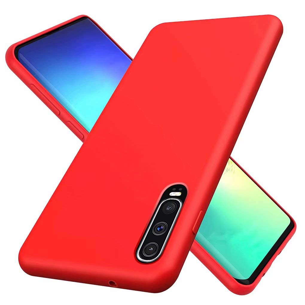 NiaCoCo Case Compatible with Huawei P30 Ultra Thin Shockproof Liquid Silicone Mobile Phone Case Gel Rubber Made of Soft Microfibre Fabric Lining Pad PC Scratch Protection Phone Case (Red)