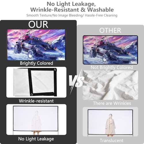 EMART Outdoor Projection Screen with Stand, 150 Inch Portable Indoor 16:9 4K HD Rear Front and Foldable Tripod with Carrying Bag for Home Theater Backyard Movies