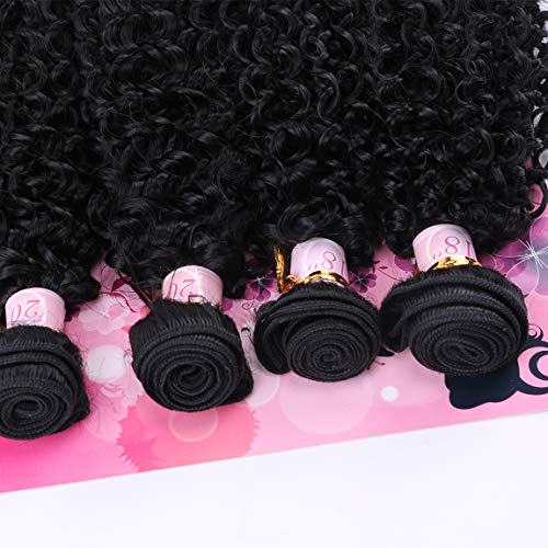 FRELYN-Kinky-Curly-Hair-Bundles-Synthetic-Hair-Weave-4-Bundles-Black-Color-18-18-20-20-Inches-High-Temperature-Heat-Resistant-Fiber
