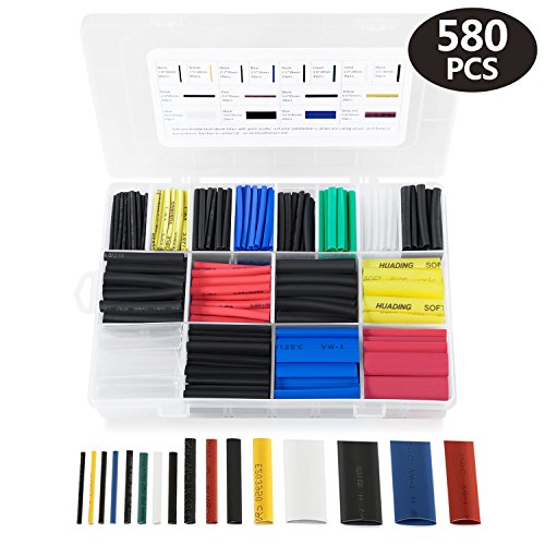 Heat Shrink Tubing, Tabiger 580pcs Electrical Shrink Wrap Insulation Tubes, 2:1 Shrinkage Ratio Shrink Tube, 7 Colors 11 Sizes Wire Wrap Cable Sleeve Sets in Storage Box