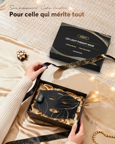 XSSNVV Masque LED Visage Sans Fil, 4 Modes Masque Luminothérapie Lumière Rouge & Infrarouge 850 nm, LED Mask, Télécommande, Autonomie 60 min, Réglable, avec Couvre-yeux, NVV03