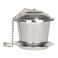 Numola Loose Leaf Tea Infuser, Reusable Stainless Steel Tea Ball, Fine Mesh Tea Strainer with Drip Tray, Tea Filter and Steeper with Extented Chain Hook for Tea Lovers
