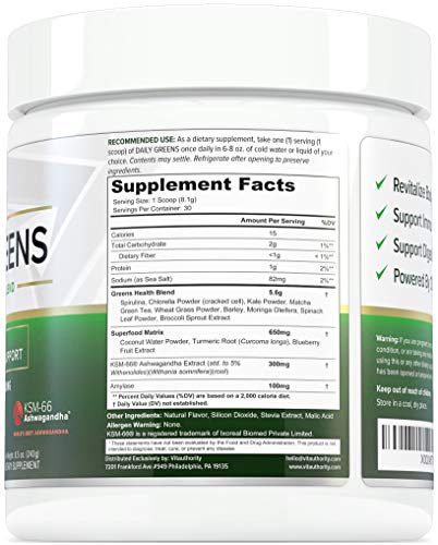 Daily Greens Superfood Powder: Best Tasting Non-GMO Greens Detox Powder with Spirulina, Matcha Green Tea, Barley Grass Juice Powder, Vegan, Orange, 30 SRV