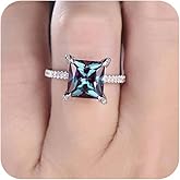 RKKOJJO 925 Sterling Silver Blue Cubic Zirconia Ring Diamond Ring Engagement Ring Wedding Band Rings for Women