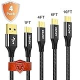 3A Current Fast Heavy Duty Micro USB Cable [4 pack - 1ft 4ft 6ft 10ft] Delicate Gloss Metal Black Nylon Braided Durable Charger Cord Agvee Android Charging Cable for Galaxy S7 S6 J7, PS4 [In-case]