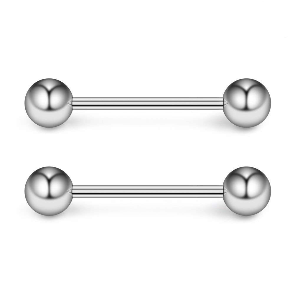 FECTAS Grade 23 Titanium Externally Threaded Tongue Nipple Shield Barbell Ring Bars Body Piercing Jewellery 14G 16G 2PCS