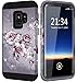 Hocase Galaxy S9 Case, Sturdy 3-Piece Heavy Duty Shockproof Protection Hard Armor Cover Rubbery Protective Case w/Unique Flower Pattern Design for Samsung Galaxy S9 2018 - Light Purple Flowers