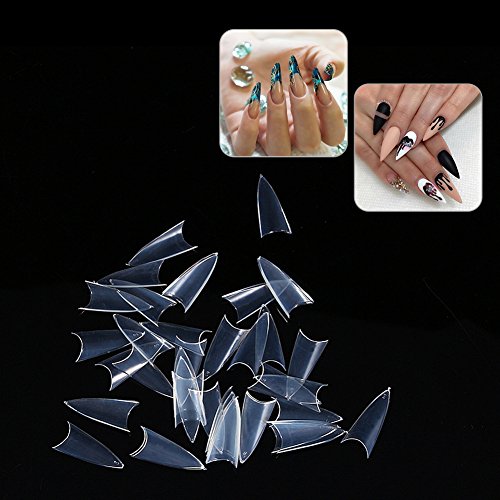 Fake Nail, 500Pcs Stilettos Sharp False Nail Art Tips Salon Manicure Decoration (Transparent)
