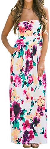 Evoky Women's Strapless Wrapped Chest Floral Print Maxi Dresses For Women Summer Beach Dress (LL0170, L)
