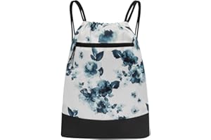 GOMOYO Drawstring Gym Bag for Women | Durable Lightweight Gym Cinch Backpack with Graphic Designs | Great for the Gym and Sports | Teal - Flowers