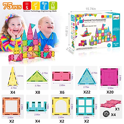 HOMOFY Kids Tiles Toys 75Pcs Oversize Clear 3D Building