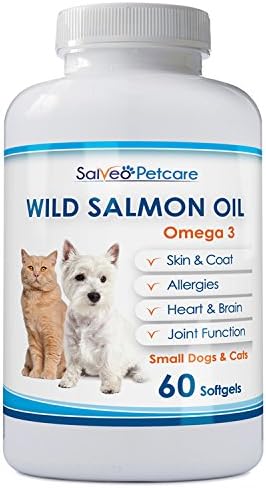 Salmon Oil for Dogs and Cats - Premium Omega 3 Supplement for Healthy Skin and Coat Allergy Joint Health – Wild Caught Alaskan Fish Oil in 500 mg Easy to Swallow Soft Gels Best for Small Dogs