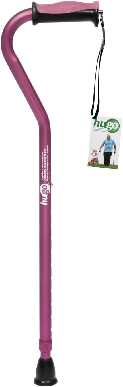 Hugo Adjustable Offset Handle Cane with Reflective Strap, Rose
