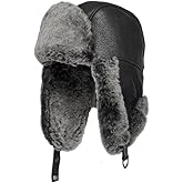 Leather Aviator Russian Ushanka Trapper Shearling Sheepskin Fur Ear Flap Waterproof Winter Hat