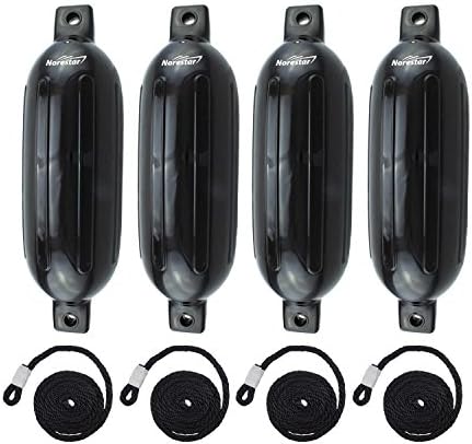 Norestar 4-Pack Ribbed Fender Deflated with 4 Fender Lines for Boat or Dock