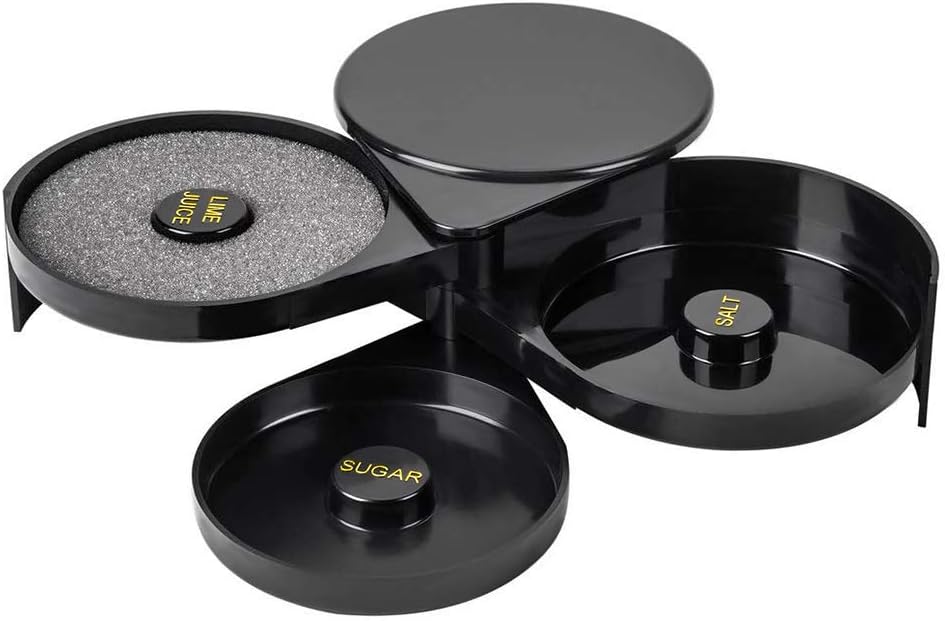 3-Tier Bar Glass Rimmer Bartender Tool with Sponge, 3-Tray Black Plastic Glass Rimming 3 Compartments Sugar Lime Juice Salt Glass Rimmer Tray for Cocktails Margaritas Bloody Marys and Gimlets