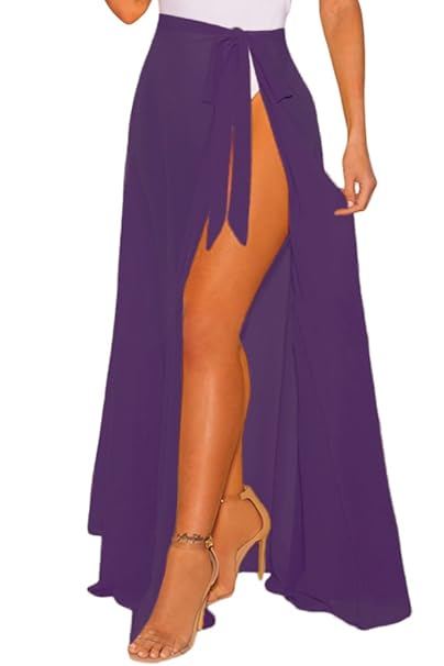 MAX MALL Damen Sommer Wickelrock Elegant Boho Transparenter Schlitz Lange Maxirock Strand Röcke