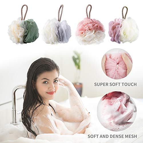 TOUGS Loofah Bath Sponge, Body Scrubber Mesh Pouf Shower Ball, Exfoliate, Body Scrubber Exfoliator, 4 Pack - Thumbnail 3
