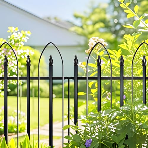 Thealyn Metal Garden Fence Panels, 81cm H x 61cm W, 5-Pack (Total 3m), Rustproof Powder-Coated No-Dig Decorative Border Edging for Yard, Patio & Walkway, Flower Bed, Dog Barrier