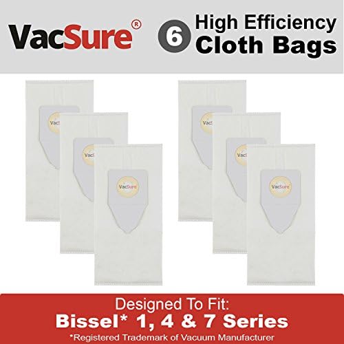 Bissell HEPA Cloth Style 1, 4 &amp; 7 Vacuum Bag Bissell Models Powerforce, PowerGlide, Plus, Lift-Off, Power Trak Series; For Replacement Part #30861 By VacSure (6 Bags Included)