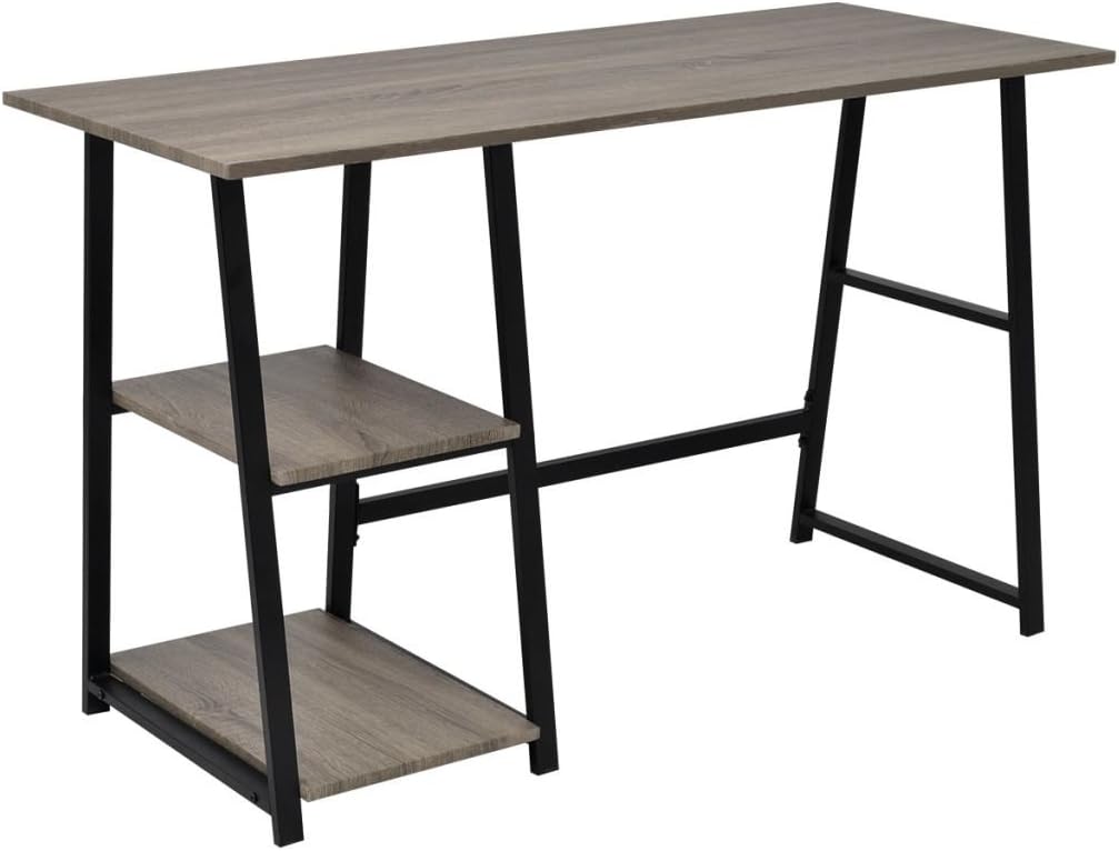 Lingjiushopping Desk with 2 Shelves Grey and Oak Colour: Grey and oak Material: MDF + metal