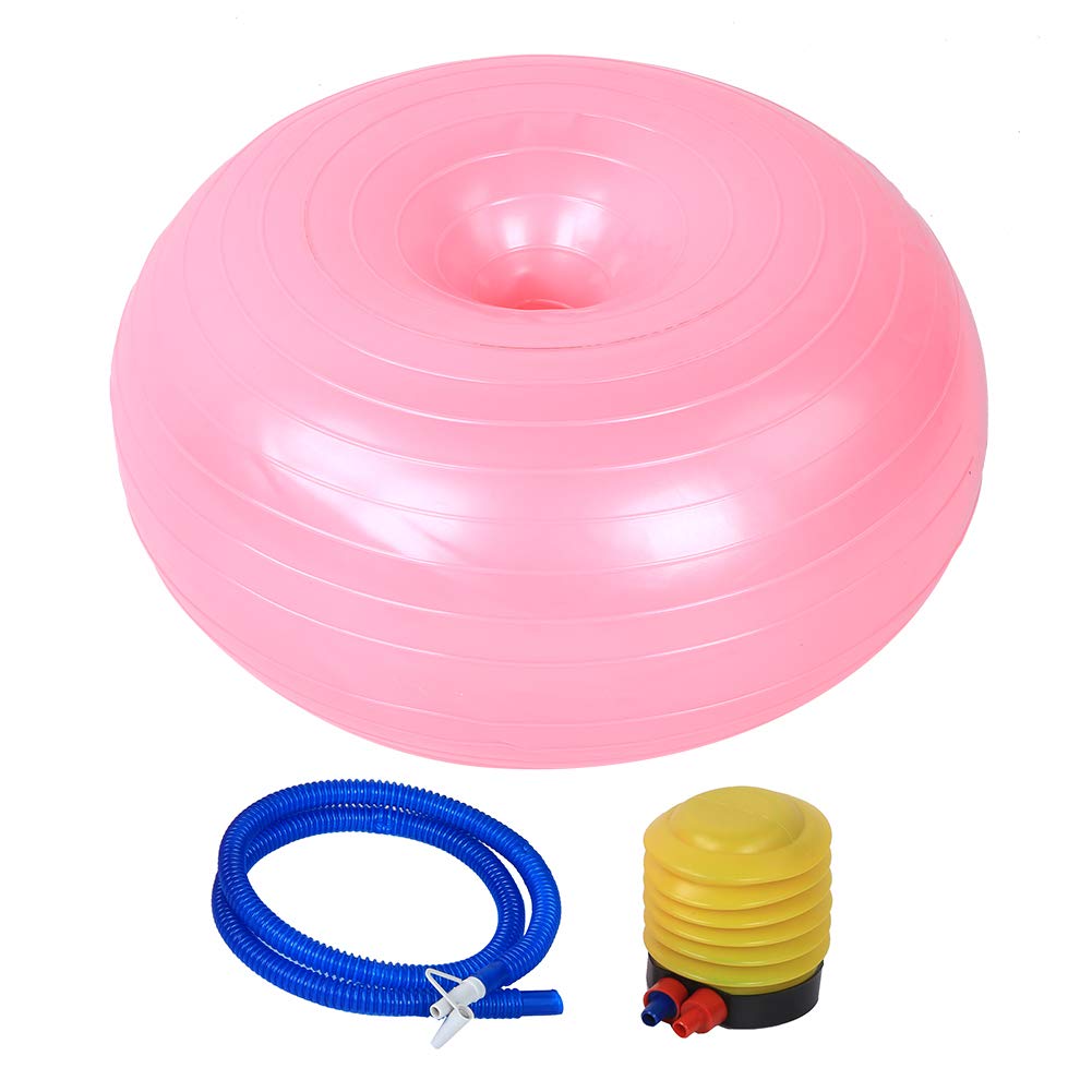 Garosa 50cm Yoga Ball PVC Pink Doughnut Shape Thick Fitness Stability Balance Exercise Ball for Home Office Anti-Burst Inflatable Seating
