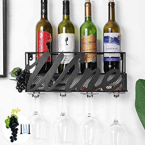 Tinyuet Portabottiglie vino da Parete, Porta Vino da Parete, Portabottiglie e Vetro con Supporto Portabicchieri e Scatola per Tappi di Sughero, Arredamento Casa - Wine