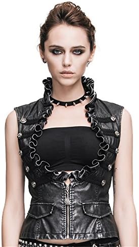 Steampunk Women Leather Vests Brush Color Thoracotomy Waistcoat XXL Black(Rub the Silver)
