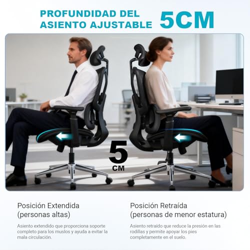 MELOKEA Office Chair, 200 kg, Ergonomic Test Winner, Adjustable Lumbar Support 9P, Armrest 4D + Magic, Office Chair EN12520