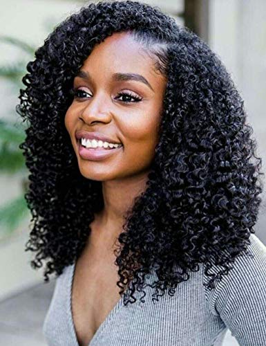 Luwigs Afro Kinky Curly 3B 3C Clip in Hair Extensions for Black Women Real Brazilian Virgin Human Hair Clip Ins Natural Color 7pcs/set (18 inches, 3B 3C Afro Kinky Curly)