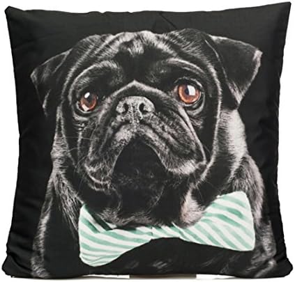 Sawors Cotton Linen Throw Pillow Cushion Cover 16 X16 Inch,3D Painting Design Decorative Pillowcase for Sofa,Black Pug