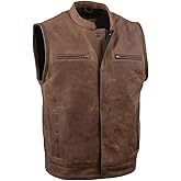 Milwaukee Leather MLM3519 Men's “Gambler” Crazy Horse Brown Vintage Leather Vest - Club Style Motorcycle Rider Vest