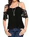 POGTMM Women's Summer Lace Off Shoulder Tops Spaghetti Straps Short Sleeve Casual Blouses