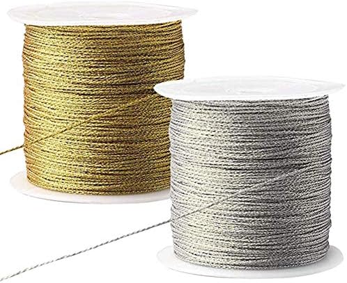 2 Spool Metallic Thread Gold Jewelry Thread Silver Craft String Tinsel String Craft Making Cord(0.5mm)