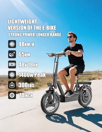 1400W Peak Motor Electric Scooter for Adults, 65 KM of Range Scooter with Seat, 48KM/H Top Speed, 48V Battery, Dual Suspension, Foldable E Scooter for Cargo, Commuting