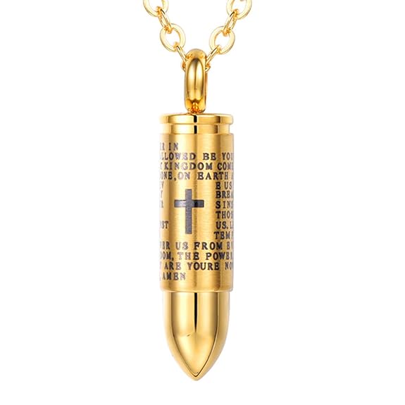 PROSTEEL Kreuz Gebet Patronenhülse Geschoss Gewehrkugel Anhänger Halskette 18k vergoldet/Edelstahl Damen Herren Charm Kettena