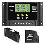 ALLPOWERS 30A Solar Charger Controller 12V/24V Solar Panel Battery Intelligent Regulator with Dual USB Ports, LCD Display