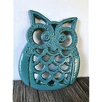 Vintage Teal Heavy Duty Cast Iron Owl Kitchen Trivet - Rustic Woodland Animal Decor - Unique Housewarming Gift