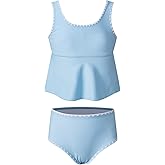 blibean Girls Swimsuits Two Piece Tankini Sets Ruffle Bathing Suit with Chest Pad Size 6-15 Years