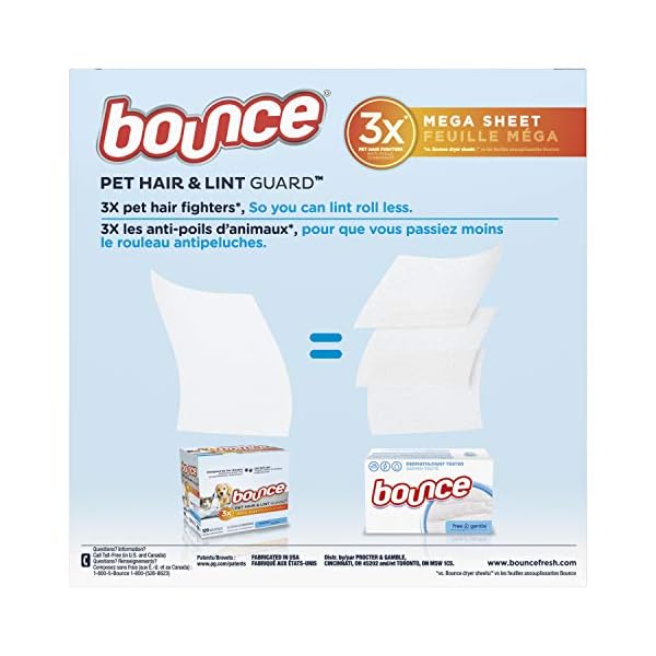 Bounce Pet Hair and Lint Guard Mega Dryer Sheets for Laundry, Fabric
