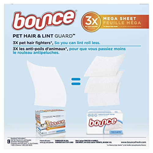 Bounce Pet Hair and Lint Guard Mega Dryer Sheets for Laundry, Fabric
