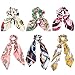 Bow Scrunchies for Hair, Funtopia 6 Pcs Ribbon Hair Scrunchies with Printed Pattern, Including 3 Satin Scarf Scrunchies, 3 Bunny Ear Scrunchies, Cute Bowknot Hair Ties Ropes for Women Girls