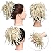 SEGO Tousled Updo Messy Bun Hair Piece Scrunchies Synthetic Wavy Bun Extensions Rubber Band Elastic Scrunchie Chignon Instant Ponytail Hairpiece for Women -Bleach Blonde