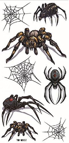 Grashine new design temporary tattoo stickers Terrible different spiders with spider web for Halloween party waterproof and non toxic fake temp tattoo sticker
