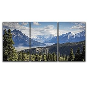 3 Panel Canvas Wall Art - Snow Covered Mountains and The Forest - Giclee Print Gallery Wrap Modern Home Art Ready to Hang - 16"x24" x 3 Panels