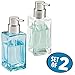 mDesign Glass Foaming Soap Dispenser Pumps - Set of 2, Blue/Brushed, Clear/Brushed