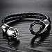 Prime Leader Fashion Jewelry Black Gothic Biker Men'S Skull Bracelet Leather Wrap Bangle Stainless Steel Clasp 10Mm Width 7.09 Inch