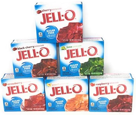 Jell-O Sugar Free Bundle of 6 Flavors: Peach, Black Cherry, Strawberry, Raspberry, Lime and Cherry