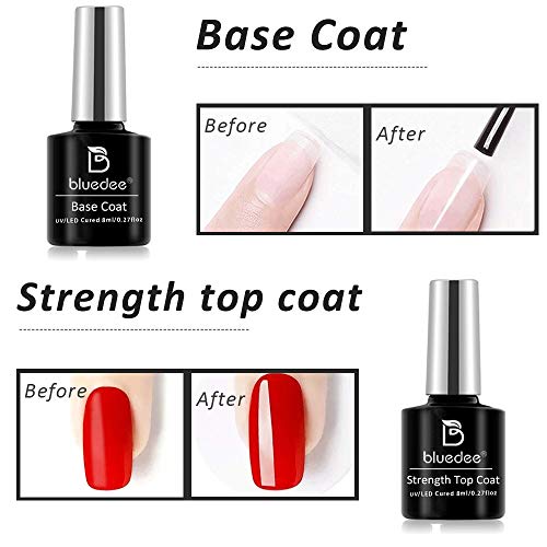 Bluedee Gel Nail Polish Starter Kit 6 pcs Ice Cream Series Colors Gel Polish Set with 9W UV LED Nail Lamp Dryer Base Coat Strength Top Coat Glitter Powder Nail Art Rhinestone Home Manicure Gift Box